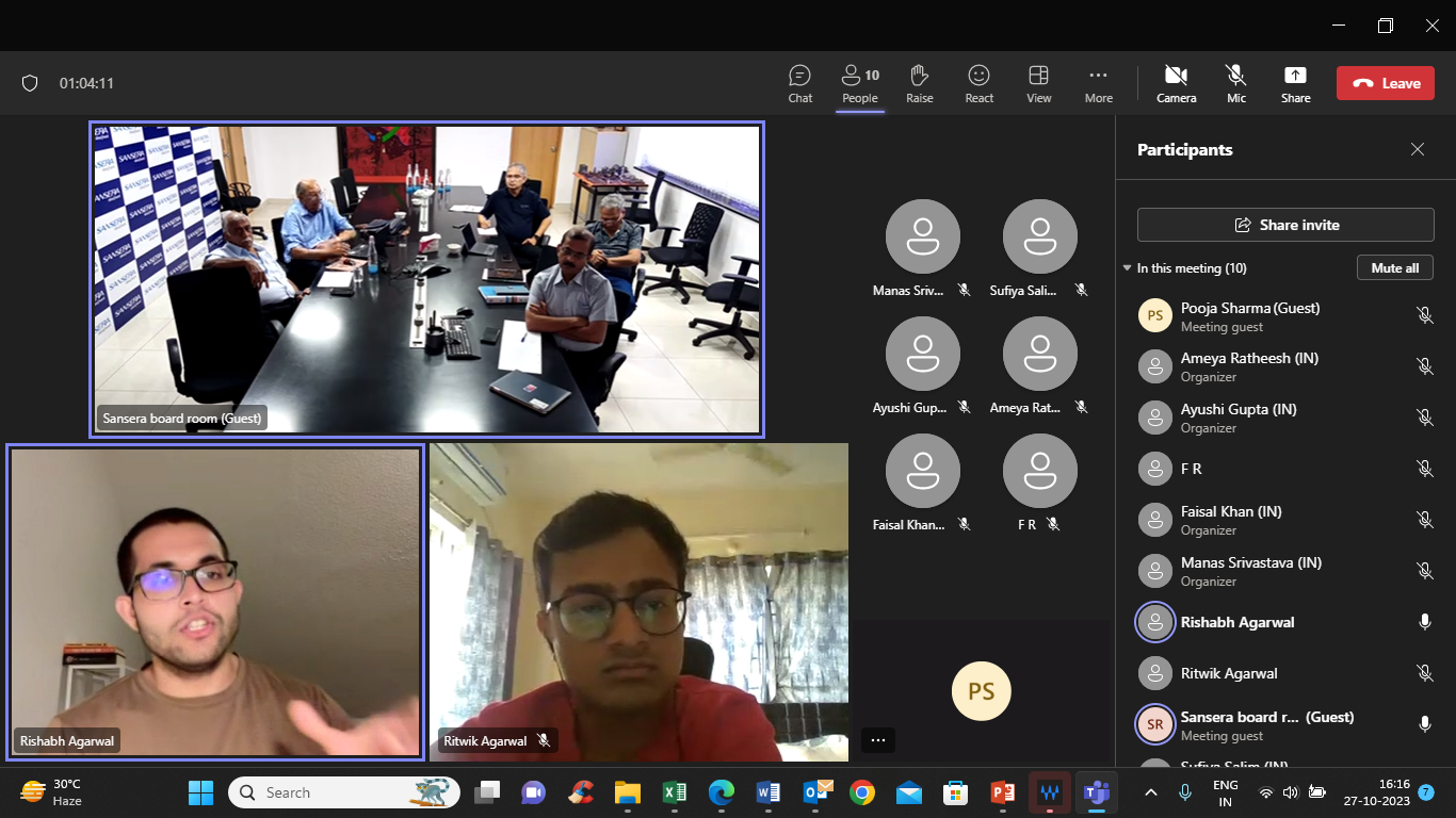 ACMA PwC Start-up Initiative, Sansera Engg. #1 – Online Interaction (1st mtg.)